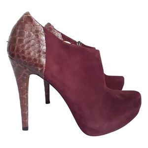 Alexandre Birman Womens 8 Stiletto Platform Snakeskin Booties Burgundy Suede
